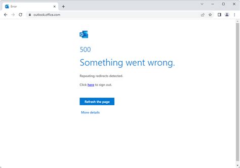 Outlook: 500 Something went wrong. Repeating .